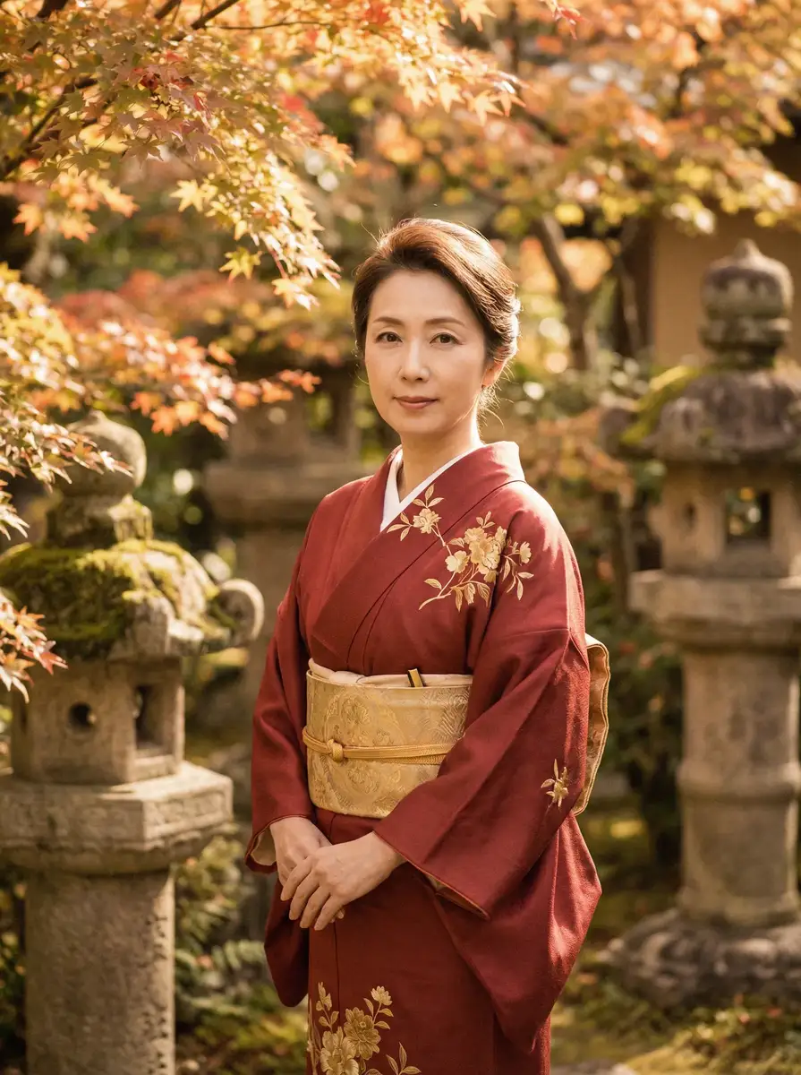 一位身穿暗红色和服的优雅 山岸逢花 | 精品山岸逢花影视 - 山岸逢花永久地址实时更新 在日式庭院中